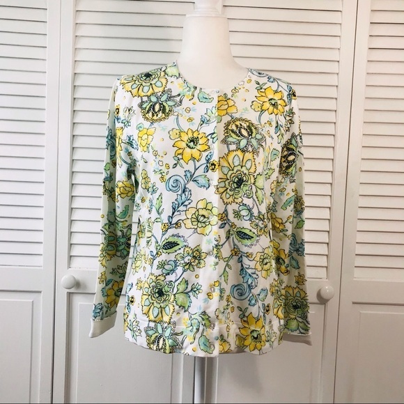 2/$25 CHARTER CLUB Floral-Print Crew-Neck Cardigan Size Large - Picture 1 of 7